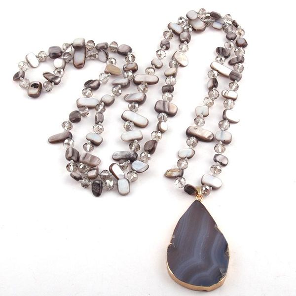 

fashion glass crystal/shell long knotted agat drop pendant necklaces, Silver