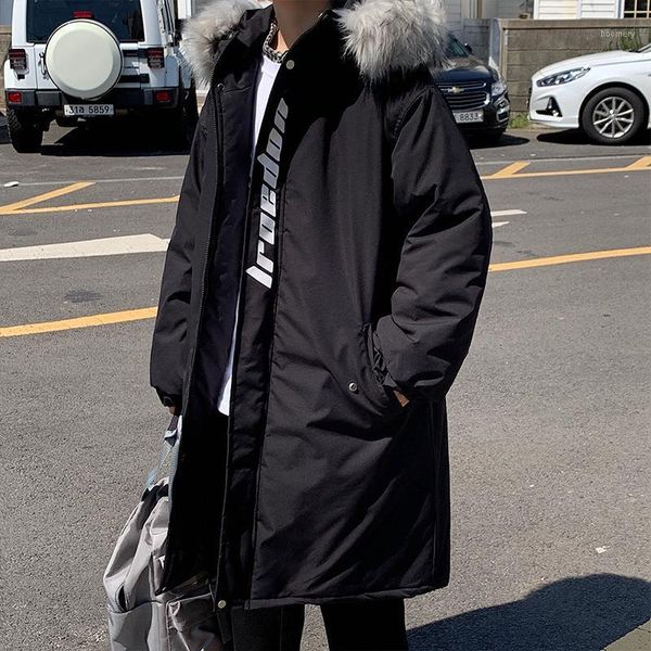 

long parka men coats winter jacket men thicken fur hooded outwear warm coat clothing casual coat long1, Black