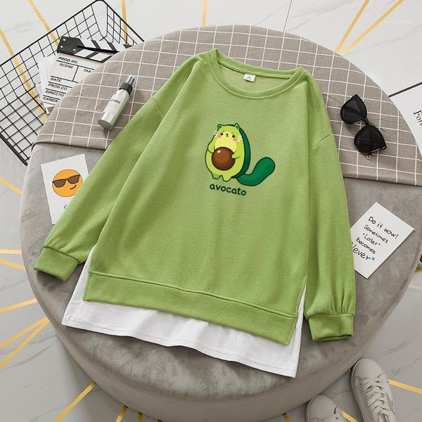 

new hoodies women patchwork sweatshirts spring autumn fashion long sleeve cotton avocado pullover sweatshirt korean loose 1, Black