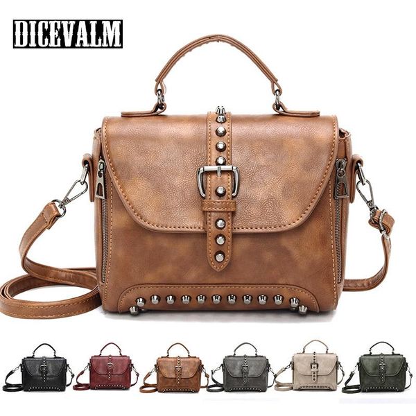

fashion women leather handbags solid shoulder crossbody bags for women tote bags rivets female retro messenger bag