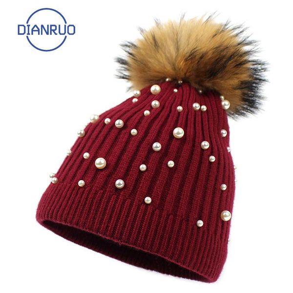 

beanie/skull caps dianruo selling knitted hat for women autumn winter wool fashion nail pearl bonnets wholesale q551, Blue;gray