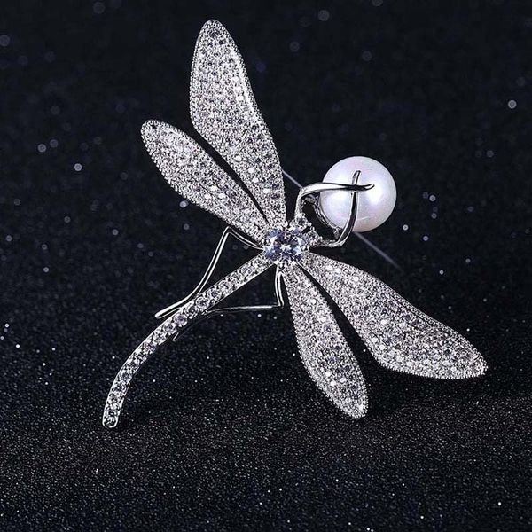 

bsl jewelry store fashion dragonfly brooches for women with zircon and shell pearl christmas gift 201009, Gray