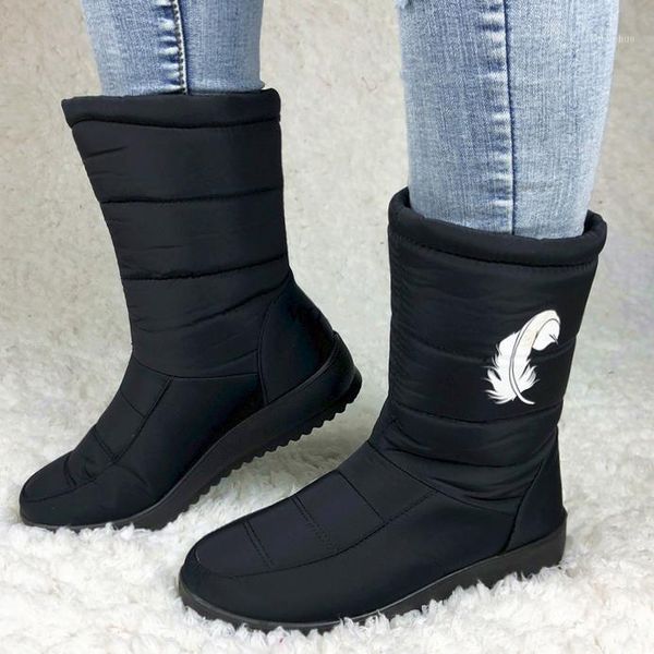 

boots women winter down snow waterproof shoes woman plush platform wedge casual botas de mujer 20211, Black