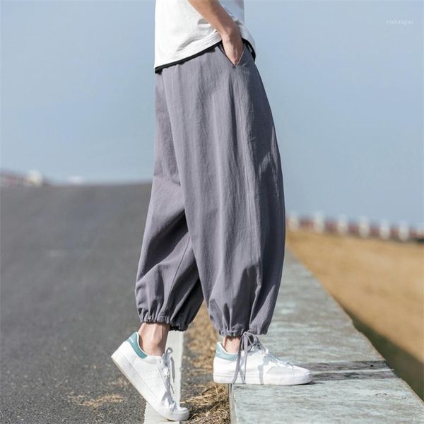 

2020 new fashion men casual pants summer chinese style harem pants cotton linen male wide leg ankle-length plus size m-8xl1, Black