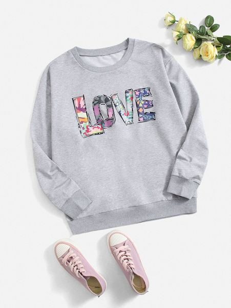 

letter graphic round neck sweatshirt d52w#, White;black