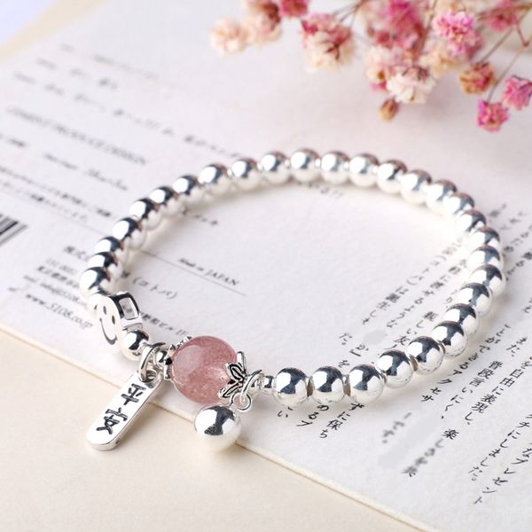 

fanju нового sterling s925 серебро клубники кристалл серебряные шарики улыбаются браслет beadsstrawberry бус безопасности лица браслет упруг, Golden;silver