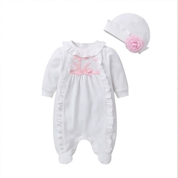 

newborn autumn winter baby girl clothing lace jumpsuit footies overall with cap white pink sleeping bag infant baby clothes y200320, Blue