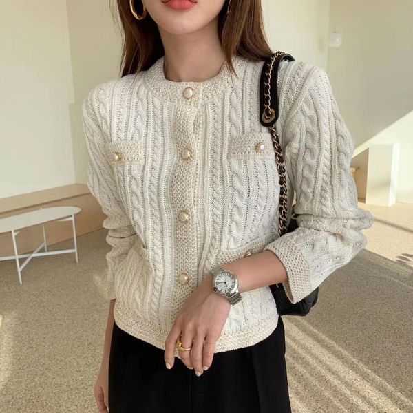 

2021 new female winter single-breasted autumn mesh cardigans thin decoration short coat xoph, White;black
