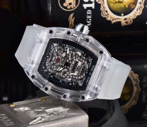 

men's ghost business new 2020 watch punk diamond transparent shell, Slivery;brown