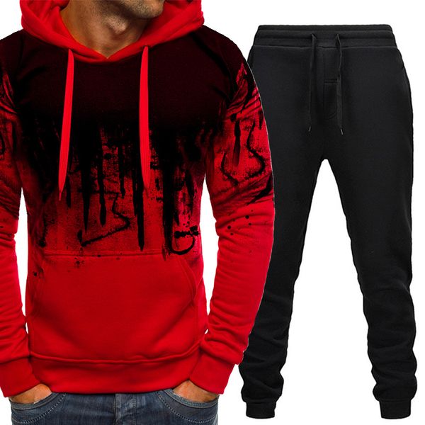 

casual tracksuit men clothing two pieces sets hoodies and long pants male suit sweatshirt outfit sportswear autumn hooded 201204, Gray