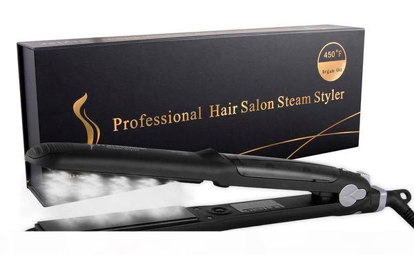 

professional argan oil steam hair straightener straight hair combs flat iron injection painting 450f straightening hair care styling tools, Black