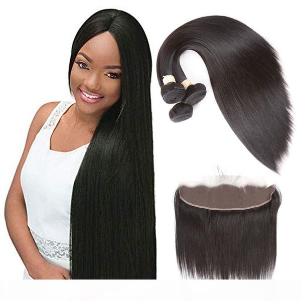 

brazilian straight wave 3 bundles with lace frontal closure unprocessed 100% human hair bundles human hair with 13*4 lace frontal ear to ear, Black;brown