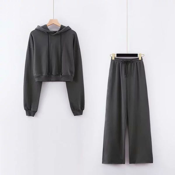 

2021 new spring and in the fall with a hood short sleeve sweater high waist elastic leg casual women's suit pants sz17, Gray