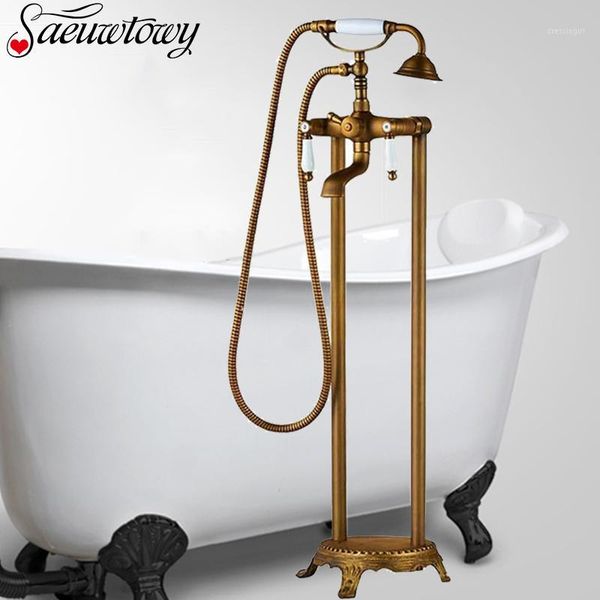 

antique floor-standing bathtub sink faucet bathroom shower set standing bathtub faucet with shower telephone style and cold1