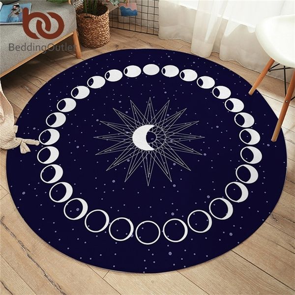 BeddingOutlet Eclipse runder Mond-Stern-Teppich für Wohnzimmer, Galaxie, rutschfeste Teppiche, blaue dekorative Bodenmatte, 150 cm, 201212