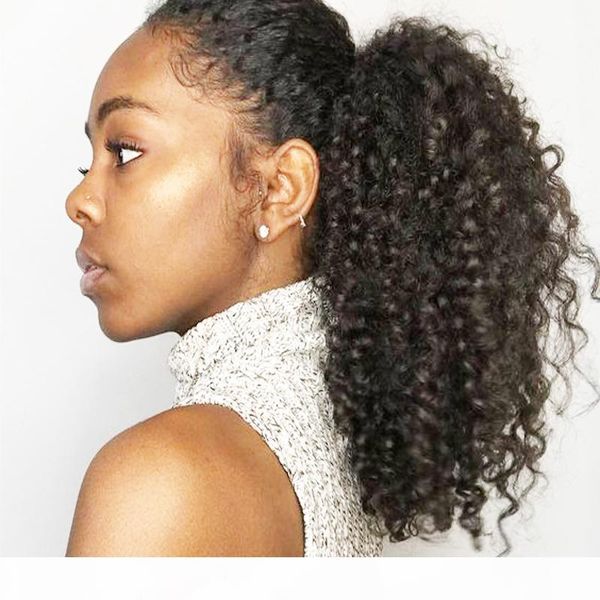 

kinky curly hair 1pc 120g ponytail hair pieces 14-24inch high fashion ponytail remy human hair clip ponytail extensions, Black