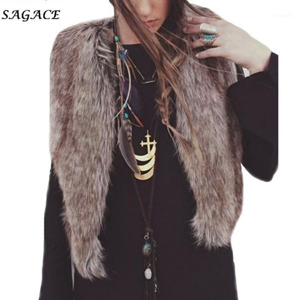 

clothes coats women fashion warm winter solid color soft lady faux fur vest sleeveless coat outerwear long hair jacket waistcoat1, Black