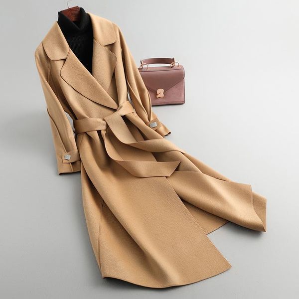 

women's wool & blends water ripples of double coat female high-end knee-high long woollen 100% woolen cloth season, Black