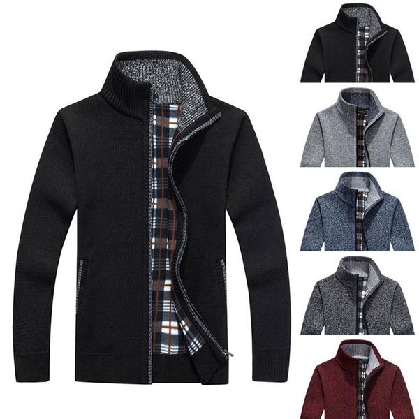 

plus size thicken knitwear sweater mens zipper winter outwear casual warm coat cardigan ser88, Black;brown