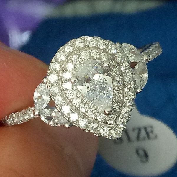 

Victoria Wieck Luxury Jewelry Pure 100% 925 Sterling Silver Never Fade Drop Water White Topaz CZ Diamond Wedding Band Ring for Women Gift