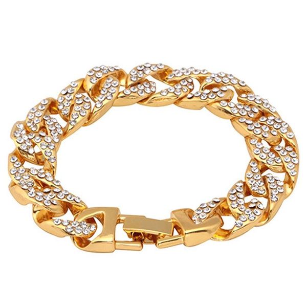 

new arrival europe hip-hop bracelet shiny zircon dragon head buckle cuban chain fixing color men's bracelet jewelry accessories, Black
