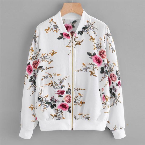 

female sweatshirts women windbreaker woman coats 2021 womens retro floral printing zipper up bomber jacket casual coat outwear, Black