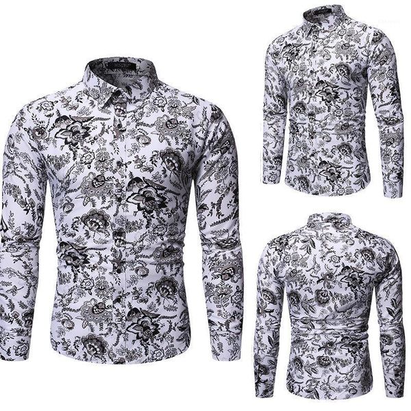 

men's brand new creative personality casual fashion business long sleeve printed shirt men shirt street wear korean1, White;black