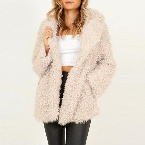 

ladies faux fur coats winter 2020 wool jacket womens winter teddy bear thick warm fleece fur fuzzy jacket coat outwear #g31, Black