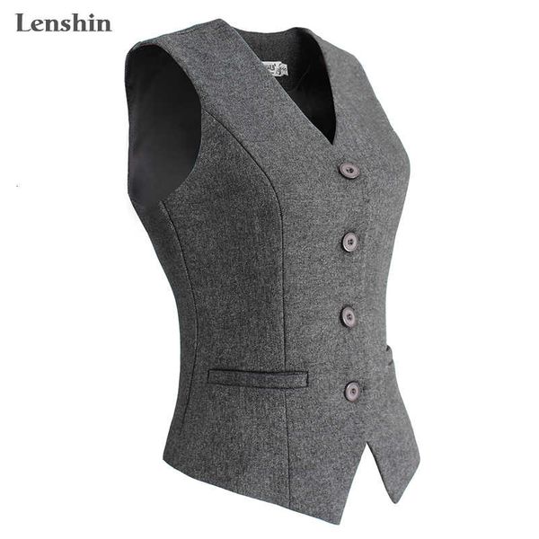 

lenshin women elegant ol waistcoat vest gilet v-neck business career ladies office formal work wear outerwear 201202, Black;white