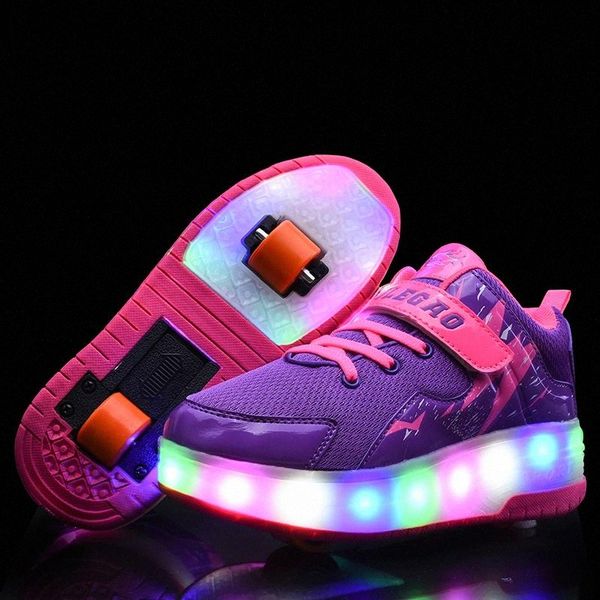 

new blue purple usb charging fashion girls boys led light roller skate shoes for children kids sneakers with wheels two wheels #8l9t