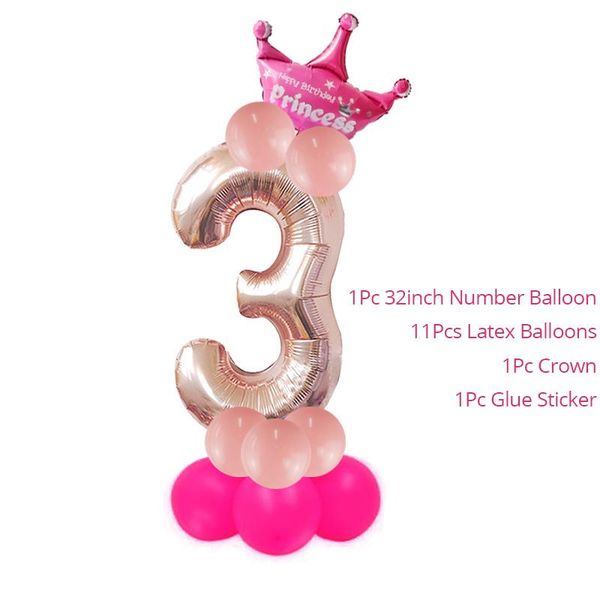 

32inch rose gold number balloons birthday party decorations kids princess prince 1st birthday crown ballons column balloon wmtnbz