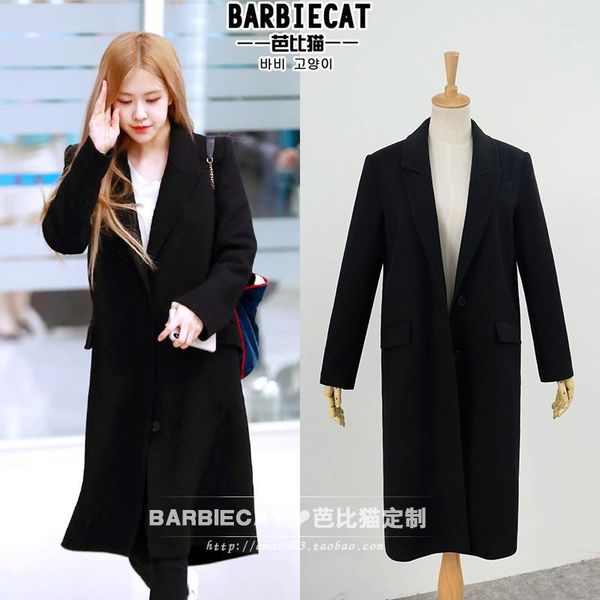 

fahion 2020 fall/ winte women single breasted woolen coat thick warm overcoat casaco1, Black