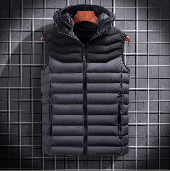 

2020 men's vest winter down cotton vest casual waistcoat men's sleeveless jacket warm overcoats cap, Black;white