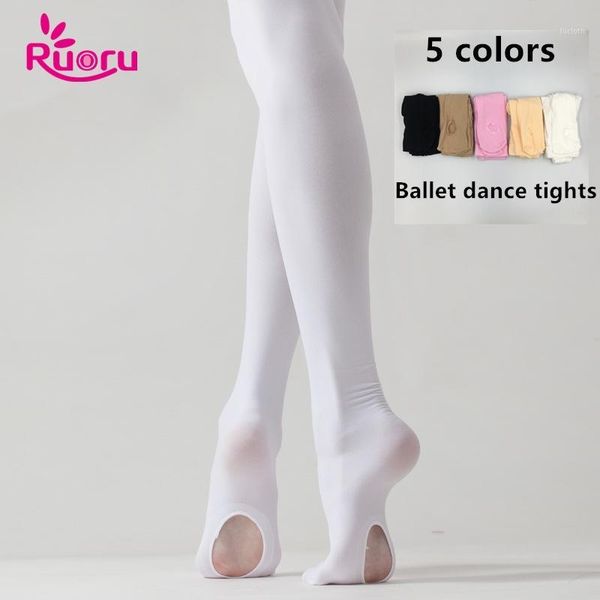 

ruoru professional kids children girls ballet tights white ballet dance leggings pantyhose with hole nude black stocking1, Black;red