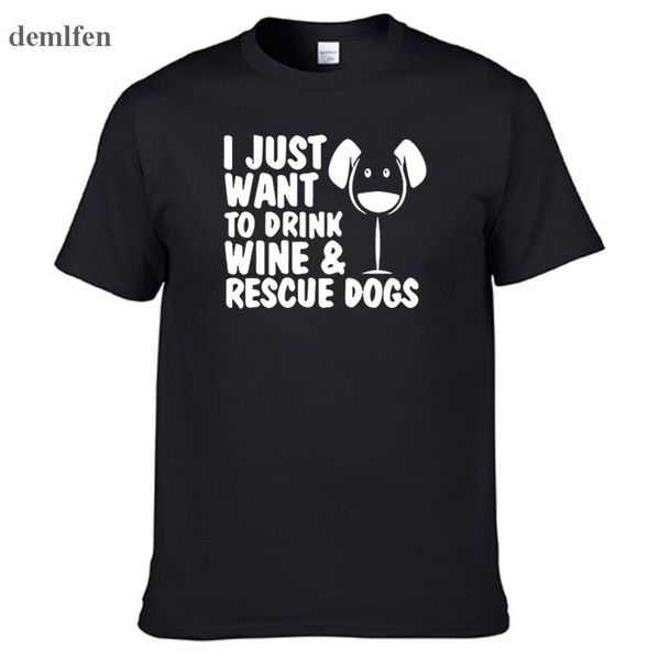 

novelty short sleeve i just want to drink wine & rescue dogs print for men's punk brand tees sport hooded sweatshirt hoodie men t shir