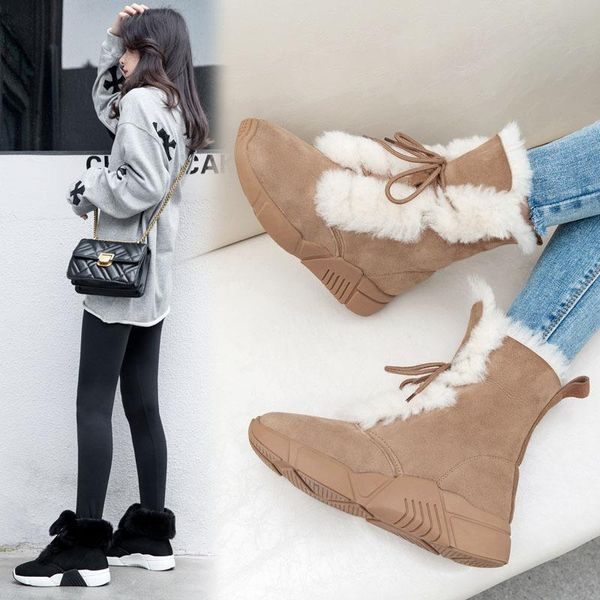 

новая зимняя кожа один теплая толстая шерсть шерсть овец в двух носить случайные сапоги с мартином сапоги, Black