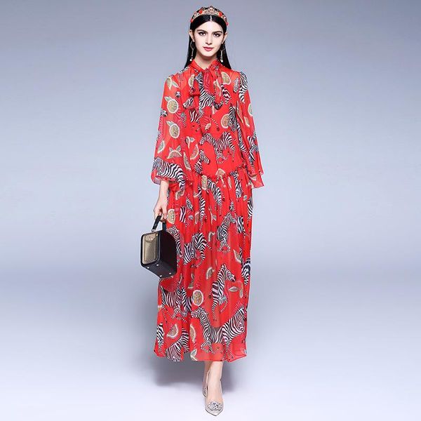 

casual dresses customized lemon animal zebra print three quarter sleeved dress 2021 spring summer elegant red, Black;gray