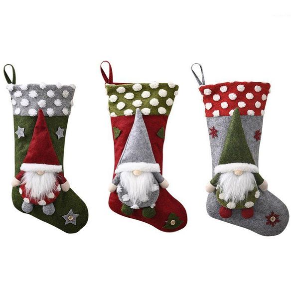 

christmas decorations stockings candy gift holder bag gnome santa pendant forest style plush faceless doll socks..1