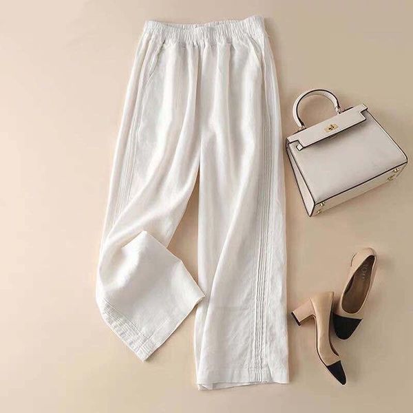 

women's pants & capris summer cotton linen wide-leg women plus size 3xl loose casual high-waist straight vintage sweatpants c6957, Black;white