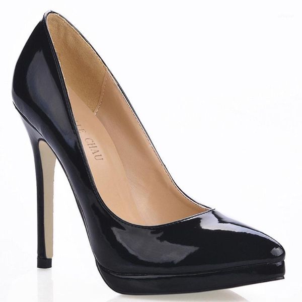 

spring autumn patent new 12cm high heel pumps fashion women stiletto thin heel pointed toe party dress lady shoes 3b-a1, Black