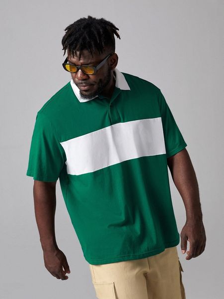 

extended sizes men colorblock polo shirt c8vn#, White;black