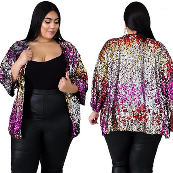 

autumn coats and jackets women v neck long sleeve sequin cardigan casual jacket loose plus size cardigan wholesale dropshipping1, Black;brown