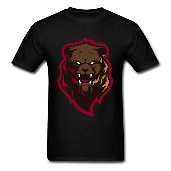 

angry grizzly bear print on black short sleeve o neck trendy cartoon designer tshirt sport hooded sweatshirt hoodie men t shirt