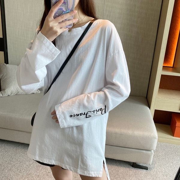 

qvg8r 2020 long sleeve t-shirt bottomed loose round neck tkorean cotton women's shirt winter white solid color autumn 9111 nvrtv