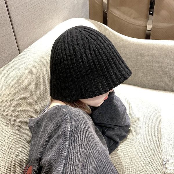 

japanese style bucket cap knitted pure color leisure cotton all-match autumn winter warm sunscreen female fashion street caps, Blue;gray