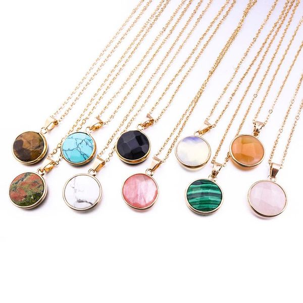 

diameter 2cm gold color 10colors round natural stone necklace opal pink crystal druzy necklace for women jewelry, Silver