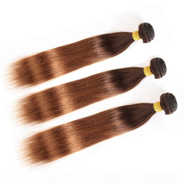 

#4 30 medium auburn ombre straight indian virgin hair 3bundles 300gram brown roots to medium auburn ombre human hair weave wefts 10-30, Black