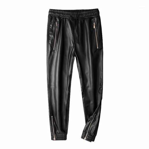 

men's pants tsingyi faux leather men joggers zipper pockets elastic waist high street black harem pant superior quality clothing1