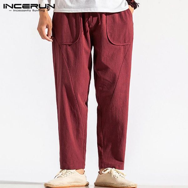 

2020 men harem pants cotton drawstring solid color joggers mens pantalon retro streetwear pockets baggy casual trousers incerun1, Black