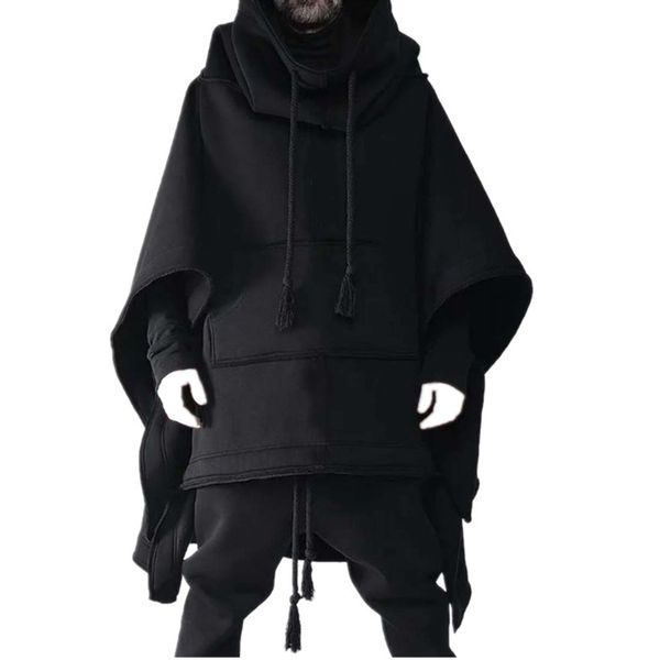

medium bat hoodie autumn winter wool men's individuality coat son cape front short after long lj201110, Black
